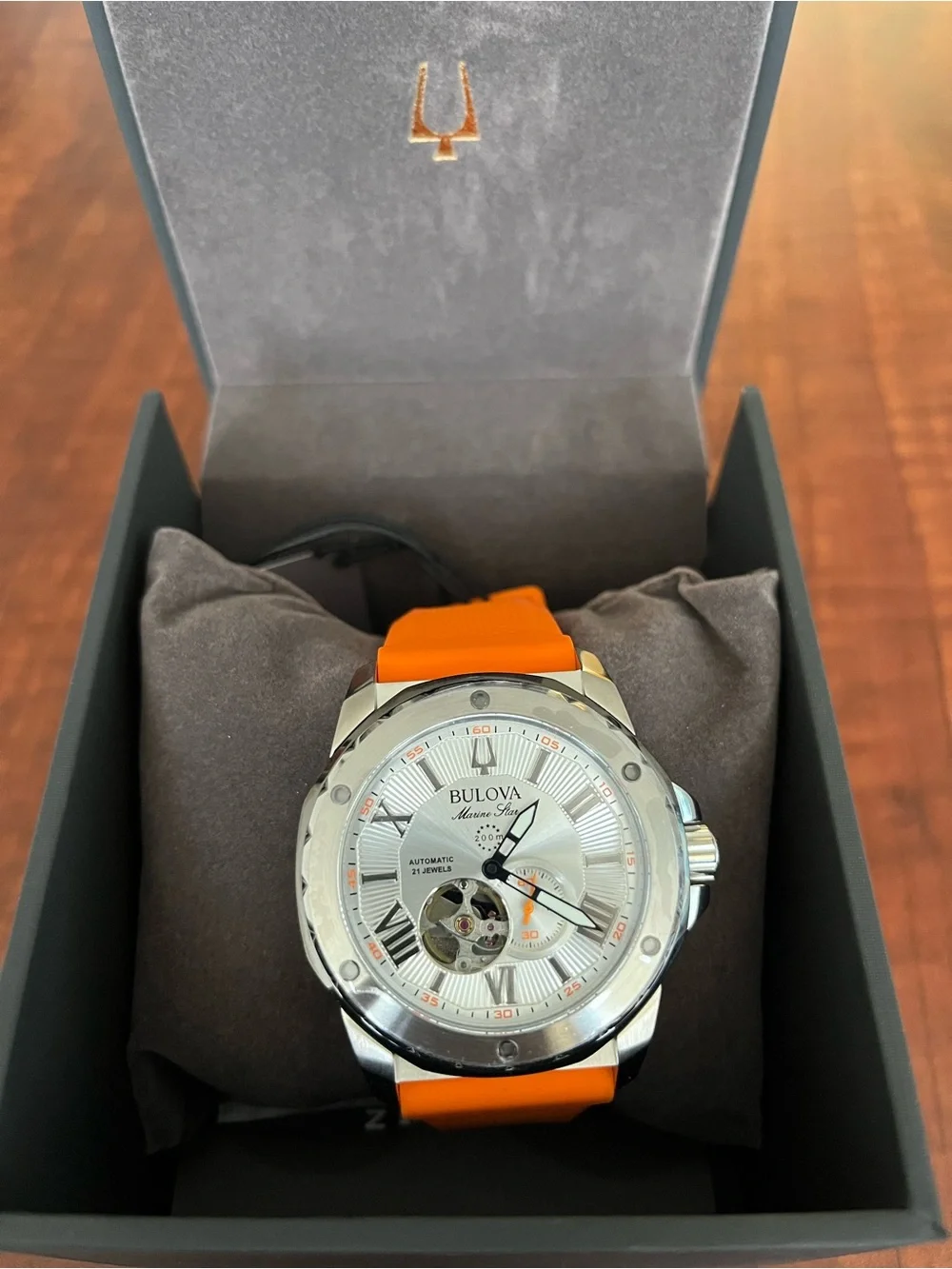 Bulova Marine Star 98A226 Automatic Men’s Watch 45mm Orange Rubber Strap NWT ⚓️